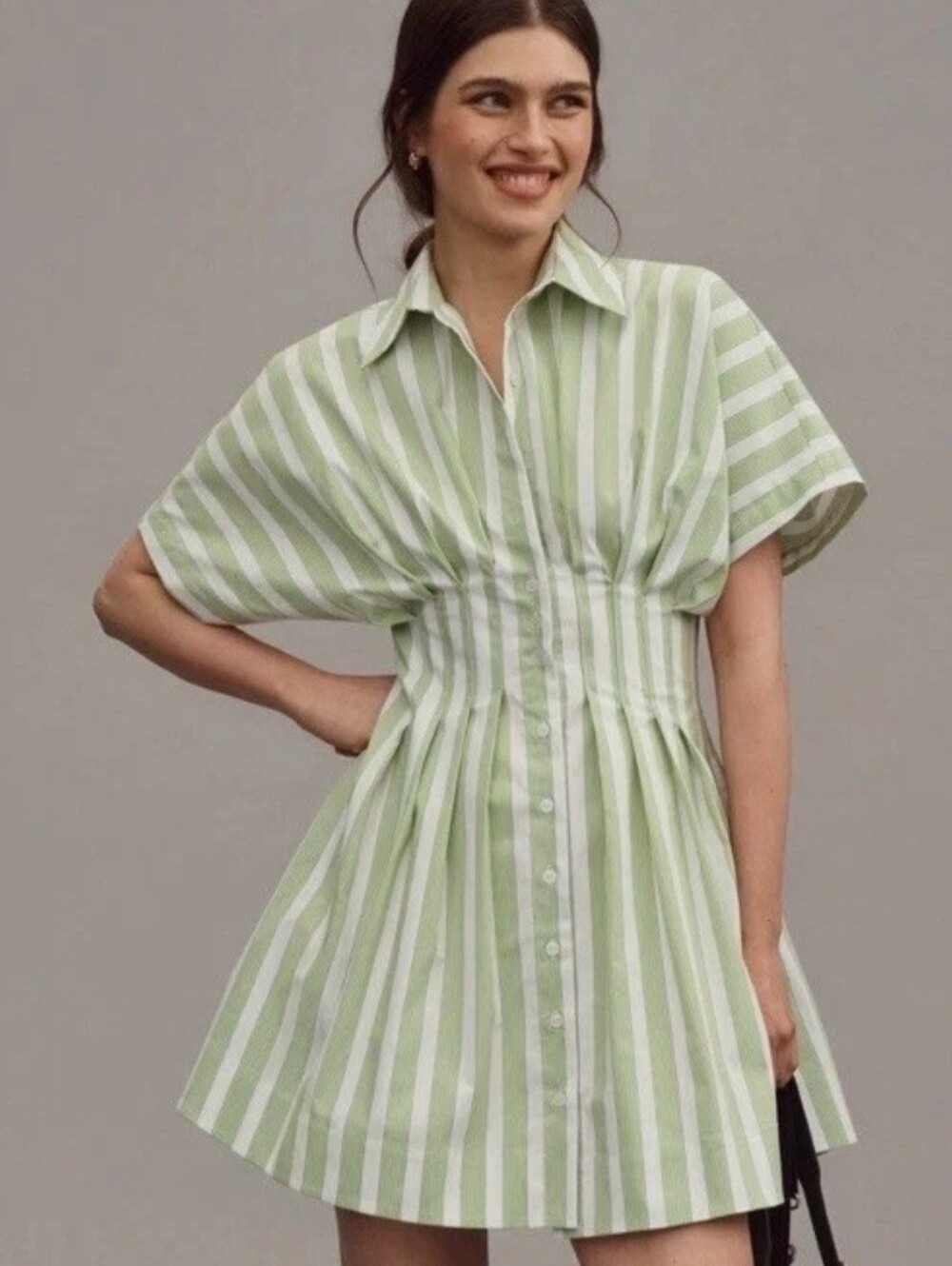 Anthropologie Exquise Tobie Mini Shirtdress Green Striped L